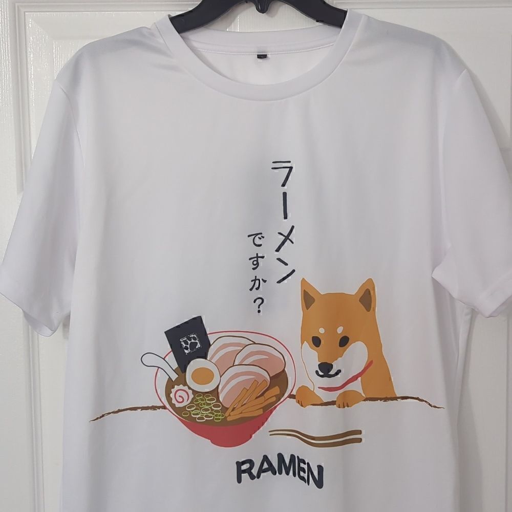 Shiba Inu Ramen Graphic T-shirt. White. Men's Large